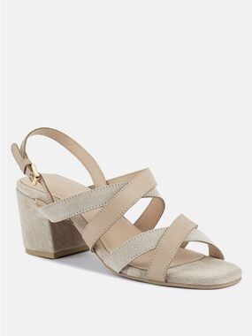 RAG & CO MON-LAPIN NUDE HIGH HEELED BLOCK LEATHER SANDAL HEEL